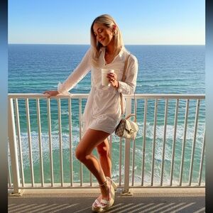 L’Academie August Shirt Dress in White Stripe, Size Small